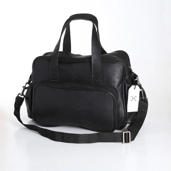 Black - Leather Nappy Bag