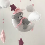 Scruffy Bear Cot Mobile - Grey & Pink