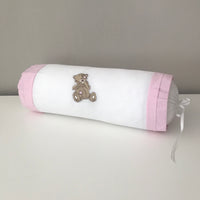 Scruffy Bear Stone & Pink - Bolster Cushion
