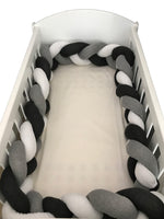 Braided Cot Bumper - Charcoal, Grey & White