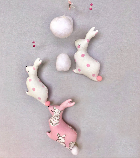 Bunny Cot Mobile - Pink & White Fabric