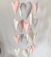 Heart Cot Mobile - Blush & Silver Fabric
