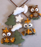 Owl Cot Mobile - Brown, Orange & Forest Green Felt