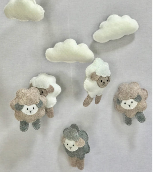 Sheep Cot Mobile - Stone & Grey Felt