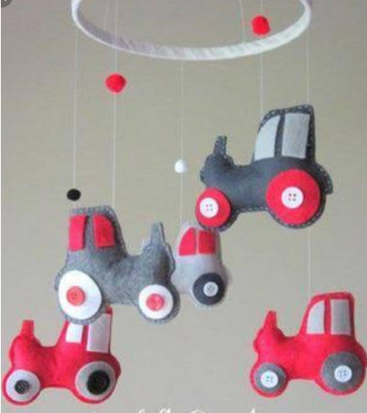 Tractor Cot Mobile - Red & Grey Felt