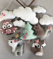 Woodlands Cot Mobile - Stone, Grey, Pink & Mint Felt