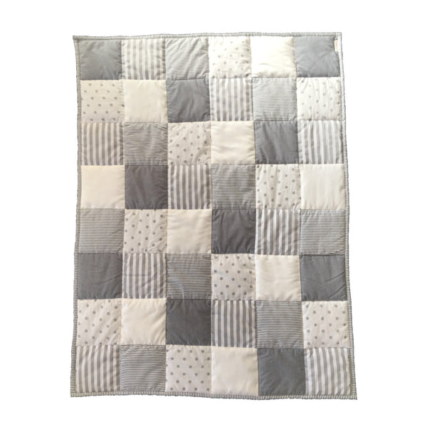 Patchwork Quilt - Charcoal, Grey & White